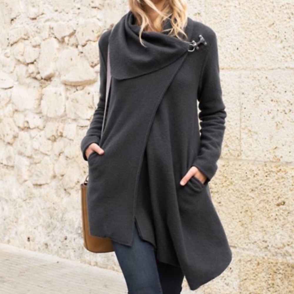 Black Garnet Hill Asymmetrical Boiled Wool Jacket/Coat size 12